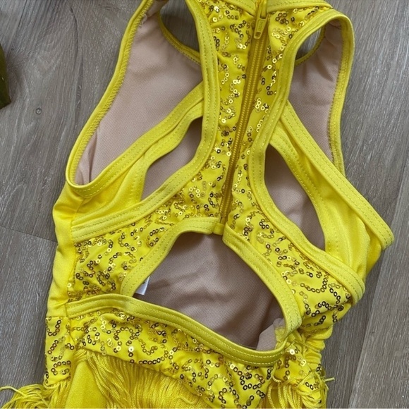 WEISSMAN Dance Costume yellow Fringe flapper GOOD TO BE ALIVE 11109 LC child - Picture 7 of 13